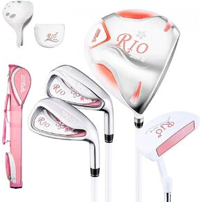 PGM Women's 4-Piece Golf Club Set - Titanium 1 Wood, 2 Irons, 1 Putter with Golf Stand Bag - Graphite Shaft - Right Handed