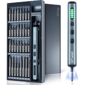 MYWISH Mini Electric Screwdriver, 70 in 1 Electronics Precision Screwdriver Set, Cordless Rechargeable Power Screwdriver with 4 LED Light & 64 Magnetic Bits, Repair Tool for Phone Laptop Camera