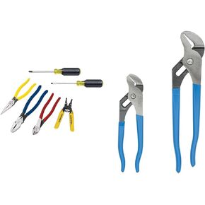 Klein Tools 80080 Hand Tool Kit includes 2 Screwdrivers, Made in USA, 3 Pliers, Wire Stripper and Cutter, for Electricians, 6-Piece