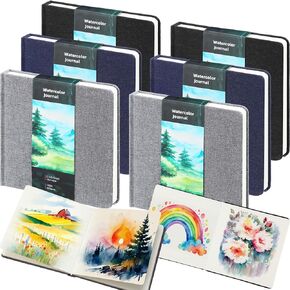 Mooliwe 6 Pcs Christmas Watercolor Sketchbook Journal Watercolor Journal Bulk Small Paper Journal for Painting 300 GSM 140 LB Cotton Cold Press for Christmas Party Gift(5.5" X 5.5",Retro Color)