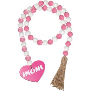 Mothers Day Wooden Beads Garland Decoration with Tassels, Mothers Day Decorations, 33" Hot Pink Wooden Bead Tassel Garland, Farmhouse Tray Decor Beads Tassel Garland for Mother's Day, Wedding in Kuwait