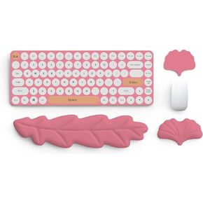 Leather Keyboard Wrist Rest Set, Wrist Rest for Keyboard and Mouse,Wrist Rest with Non-Slip PU Base, Comfortable Memory Foam Ergonomic Wrist Support Pad Arm Cushion for Computer Laptop Mac, Hot Pink