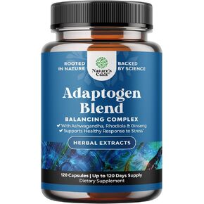 Herbal Adaptogen Mood Support Supplement - Calming Adaptogens Supplement for Stress & Cortisol Management with Ashwagandha Rhodiola Rosea & Maca Root - Vegan Non GMO & Daytime Friendly -120ct