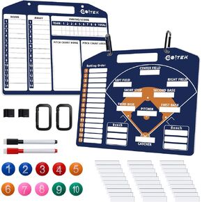 2024Newest Blue Baseball Coach Clipboard, Baseball Lineup Board for Dugout Softball，Dry Erase Coach Lineup Board with Strong Clips 30 Lineup Cards,2 Marker and 10 Player Number