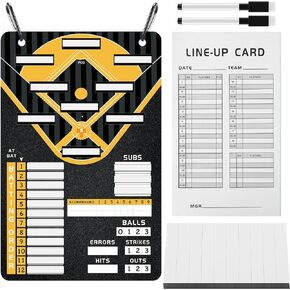 Magnetic Baseball Dugout Board Set Magnetic Baseball Lineup Board with 100 Sheets Lineup Cards 80 Lineup Board Tabs 2 Snap Hooks 2 Dry Erase Markers for Softball Baseball Game (Classic Style)