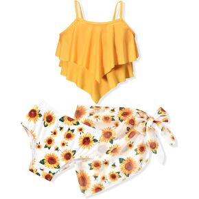 Unutiylo Girls Swimsuit 3 Piece Bikini Set Ruffle Bathing Suits Floral Print for Girls Swimwear