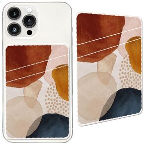 Leather Phone Card Holder Phone Wallet,Credit Card Holder for Phone Case,stick On Back of Phone Fabric Sleeve for Phone Pocket,Suitable for Most Phones, Boho Cosmos