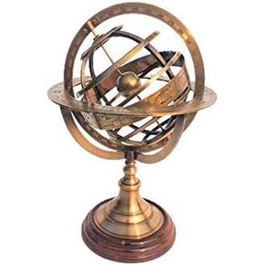 9 "X 5" X 5 "بوصة بحري النحاس Armillary المجال مجسم للكرة الأرضية على حامل معدني قاعدة خشب الورد ديكور للطاولات هدية RT21