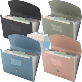 Harloon 4 Pieces Expanding File Organizer 7 Pocket Expanding File Cover Folder with Labels Folders with Pocket File Folder Organizer for Travel School(Classic Color)