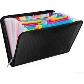 ENGPOW Expanding File Folder, Fireproof File Organizer with 25 Colored Pockets,Labels,Zipper Closure,Fireproof and Water Resistant Safe Storage for Letter A4 Size Paper,Document,Paperwork