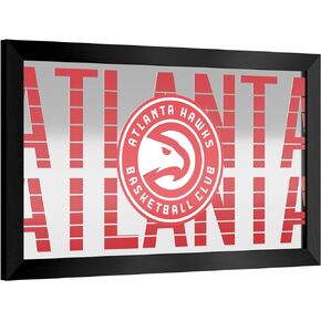 Trademark Global Wall Mirror - Ready-to-Hang Atlanta Hawks City Black Framed Rectangle Mirror - for Pub, Game Room, Garage or Home Bar