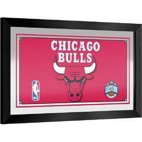 Trademark Global Wall Mirror - Ready-to-Hang Chicago Bulls Logo Black Framed Rectangle Mirror - for Pub, Game Room, Garage or Home Bar