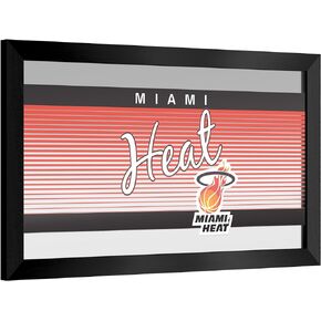 Trademark Global Wall Mirror - Ready-to-Hang Miami Heat Hardwood Classics Black Framed Rectangle Mirror - for Pub, Game Room, Garage or Home Bar