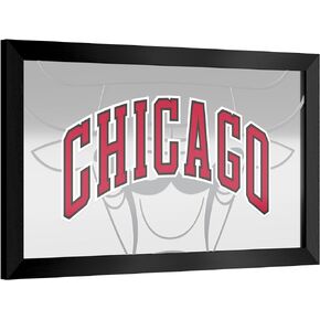 Trademark Global Wall Mirror - Ready-to-Hang Chicago Bulls Fade Black Framed Rectangle Mirror - for Pub, Game Room, Garage or Home Bar