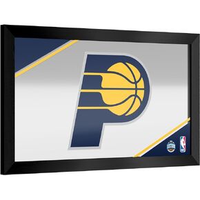 Trademark Global Wall Mirror - Ready-to-Hang Indiana Pacers Logo Black Framed Rectangle Mirror - for Pub, Game Room, Garage or Home Bar