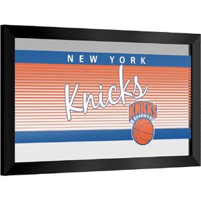 Trademark Global Wall Mirror - Ready-to-Hang New York Knicks Hardwood Classics Black Framed Rectangle Mirror - for Pub, Game Room, Garage or Home Bar