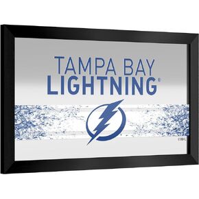 Trademark Global Wall Mirror - Ready-to-Hang Tampa Bay Lightning Logo Black Framed Rectangle Mirror - for Pub, Game Room, Garage or Home Bar