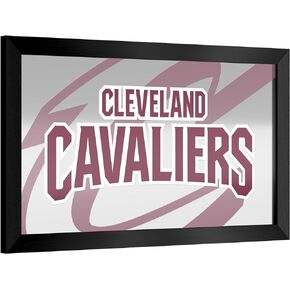 Trademark Global Wall Mirror - Ready-to-Hang Cleveland Cavaliers Fade Black Framed Rectangle Mirror - for Pub, Game Room, Garage or Home Bar
