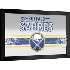 Trademark Global Wall Mirror - Ready-to-Hang Buffalo Sabres Logo Black Framed Rectangle Mirror - for Pub, Game Room, Garage or Home Bar