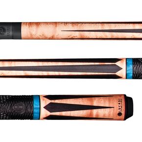 LUCASI LP30 Cue, Coffee Wash-Stained Maple Birdseye, Blue Lake Inlay Rings, 6-Point Black Points, Pinnacle Carbon Fiber Composite Shaft