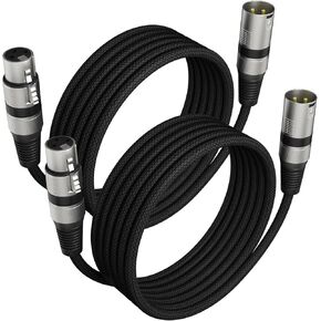Heams Professional 2 Pack 6FT XLR Cables، كابل ميكروفون XLR مضفر خالي من الضوضاء وطويل الأمد، جميع الموصلات النحاسية كابل ميكروفون ذكر إلى أنثى متوازن لشاشة الاستوديو، خلاط، DMX، أسود in Kuwait