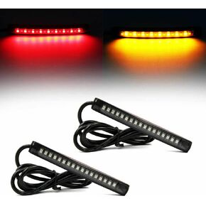 BRAVECOW 2x Universal LED Strip Motorcycle Tail Light with Turn Signals, 17 LED Flexible Brake Stop License Plate Lights Integrated (Amber Red)