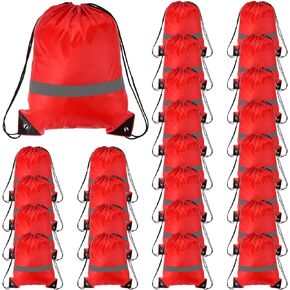PATIKIL Drawstring Backpack Bulk 25 Pack 210D Polyester Cinch Sack Draw String Bags with Reflective Strips for DIY Women Men Gym Sport Travel Party, Rose Red (17" x 13.4")