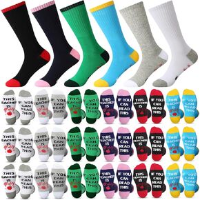 Panitay 24 Pairs Unisex Novelty Socks for Teacher Appreciation Gift If You Can Read This Teacher Is off Duty for Teacher Week Thank You Gift Christmas Birthday Gifts Ideas from Students, 6 Styles