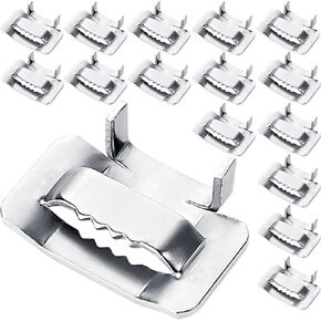 Ear-Lokt Buckle,Metal Banding Clips,3/4" Width Twice Thickness Wing Seal Pipe Clamp 304 Stainless Steel Banding Clip for Heavy-Duty Pipes Timbers Cable,Pack of 100