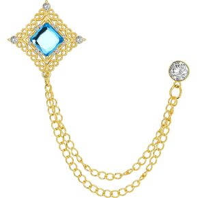 18K Gold Tone lapel Pin for Men Suits, Chain Brooch Pins with Crystal for Women, Suit Accessories for Boyfriend Father Groom on Wedding,Business,Daily Occasions.