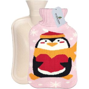 OliviaLiving Hot Water Bag Hot Water Bottle 2 Liter with Knit Cover - Great for Cramps, Pain Relief & Cozy Nights - Water Heating Pad - Feet & Bed Warmer for Adults, Cartoon Penguin