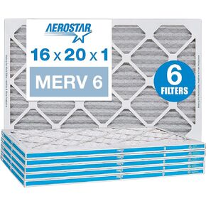 Aerostar 18x18x1 MERV 6 Pleated Air Filter, AC Furnace Air Filter, 6 Pack (Actual Size: 17 3/4"x17 3/4"x3/4")