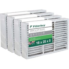 Filterbuy 16x25x5 Air Filter MERV 8 Dust Defense (4-Pack), Pleated HVAC AC Furnace Air Filters for Honeywell FC100A1029, Lennox X6670, Carrier, Bryant, & More (Actual Size: 15.75 x 24.75 x 4.38)