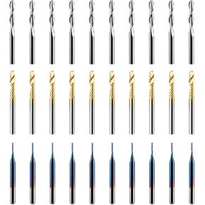 Genmitsu 30pcs End Mills CNC Router Bits، 1/8 '' Shank، Spiral Upcut O Flute Titanium Coat End Mill، 2-Flute Ball Nose End Mill & Nano Blue Coat على شكل ذرة، CNC Bits، MC30A in Kuwait