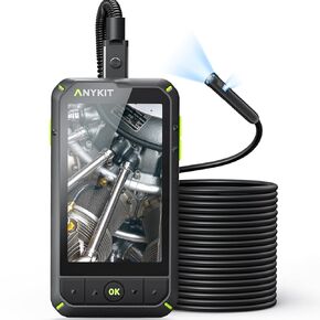 Dual Lens Borescope Inspection Camera, Anykit 7.9mm Endoscope Camera with 4.0" IPS Screen, Sewer Camera with 8+1 Adjustble LED Lights, IP67 Waterproof Snake Camera, 16.5ft Semi-Rigid Cable, 32GB Card