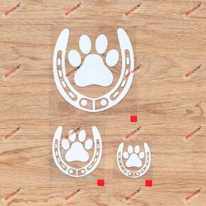 Horse Dog Lover Horseshoes Paw Footprint Vinyl Decal Sticker - 3 Pack White, 2 Inches, 3 Inches, 5 Inches - No Background for Car Boat Laptop Cup Phone