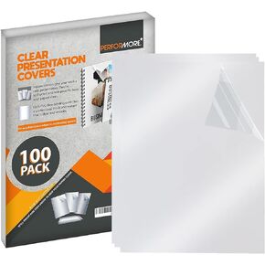 PERFORMORE 100 Pack of Binding Presentation Covers for Binding Machines, 8.5" X 11" 0.18mm Thick, Crystal Clear Plastic Report Covers for Documents Files and More