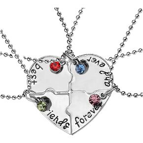 ZAHSY Bff Best Friend Friendship Necklace for 4 Best Friends Girls Crystal Broken Heart Puzzle Necklaces for Best Friend Birthday Gift for Women Friendship Christmas Gift