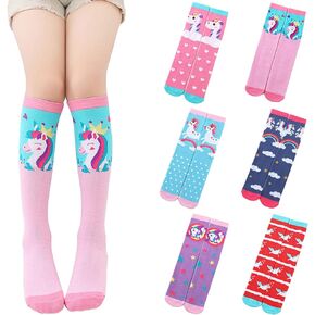 LEMONBABY Kids Girls Unicorn Knee High Socks 6 Pairs Boot Long Fun Crazy Tall Funny Animal Colorful Child Socks