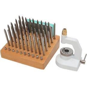 VBESTLIFE Watch Repair Staking Tool, Watchmaker Jewelling Punching Kit, 50 Punch Pins and 10 Punches, Ergonomic Non Slip Handle