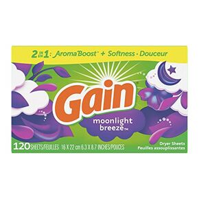 Gain dryer sheets, 105 Count, Moonlight Breeze Scent Laundry Fabric Softener Sheets with 2-in-1 Aromaboost Plus Softness