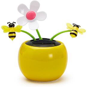 Two's Company Bee Happy Solar Powered Dancing Daisy and Bees Figurine, 4.5-inch Height, Plastic
