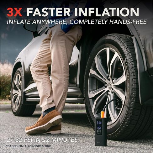 WAYCLIF 4-in-1 Tire Inflator - Portable Air Compressor w/Quick Inflate Technology, Tire Pressure Gauge & Digital Display - 150 PSI Air Pump for Cars, Bikes, Balls & More - Car Emergency Kit Included in Saudi Arabia