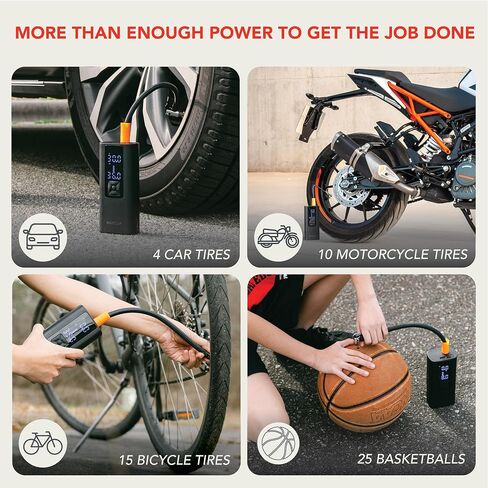 WAYCLIF 4-in-1 Tire Inflator - Portable Air Compressor w/Quick Inflate Technology, Tire Pressure Gauge & Digital Display - 150 PSI Air Pump for Cars, Bikes, Balls & More - Car Emergency Kit Included in Saudi Arabia