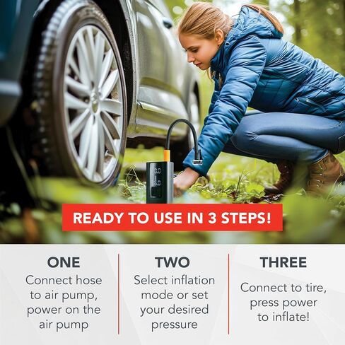 WAYCLIF 4-in-1 Tire Inflator - Portable Air Compressor w/Quick Inflate Technology, Tire Pressure Gauge & Digital Display - 150 PSI Air Pump for Cars, Bikes, Balls & More - Car Emergency Kit Included in Saudi Arabia