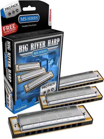 Hohner Big River Harp 3 قطع مفاتيح Pro Pack من G، A، C in Kuwait