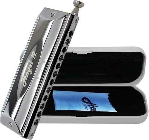 Harmo Angel 12 Chromatic Harmonica Key of Bb - 12 Hole Mouth Organ with Precision Slider, Phosphore Bronze Reeds, Suitable for All Genres - Harmonicas for Beginners to Professionals, Designed in USA in Saudi Arabia