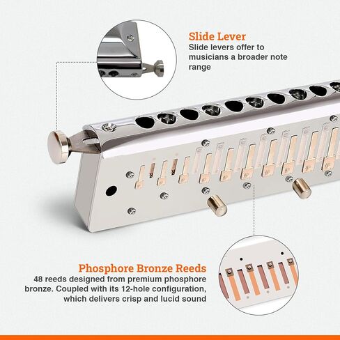 Harmo Angel 12 Chromatic Harmonica Key of Bb - 12 Hole Mouth Organ with Precision Slider, Phosphore Bronze Reeds, Suitable for All Genres - Harmonicas for Beginners to Professionals, Designed in USA in Saudi Arabia