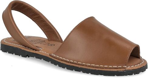 PAYMA - Flat Leather Sandals for Women. Made in Spain. Summer Sling Back Espadrille Menorcan Menorquinas. Padded Insole. Open Heel. Leather, White, and Black. in Saudi Arabia
