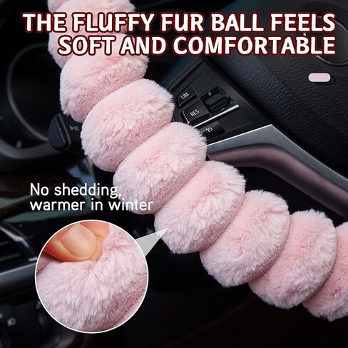 أغطية عجلة القيادة اللطيفة من XCBYT - إكسسوارات تزيين السيارة باللون الأسود، مريحة وغير قابلة للانزلاق، سيارة فاخرة من الصوف الصناعي للنساء والبنات بحجم 15 بوصة للسيارات العالمية in Kuwait